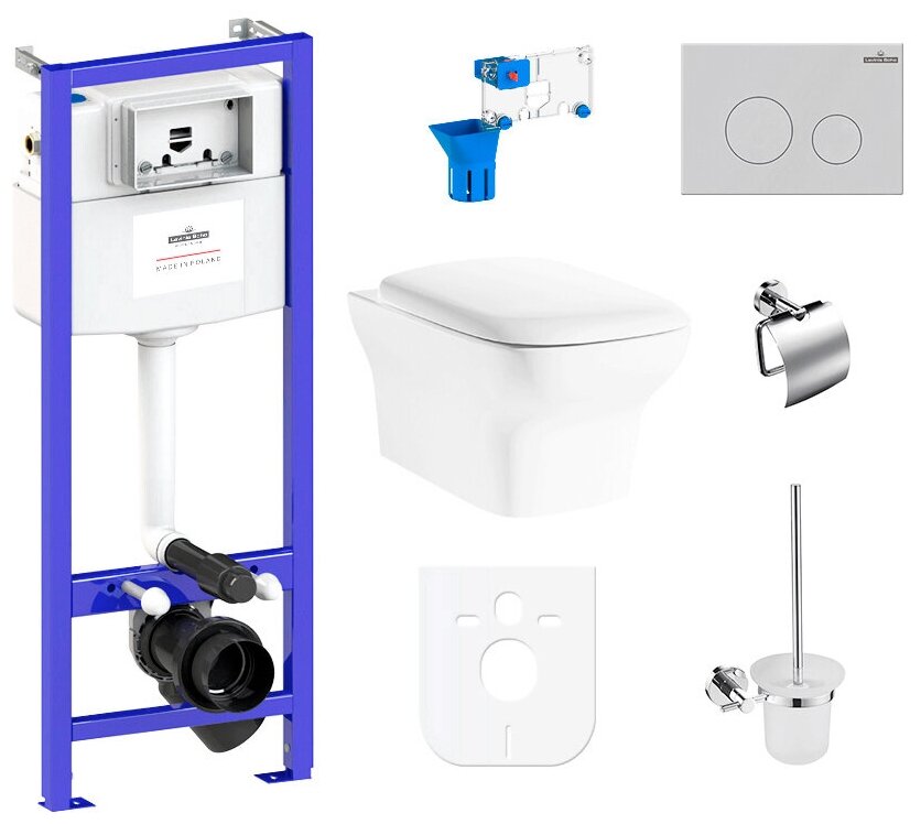 Комплект 9 в 1 Lavinia Boho Bristol Rimless 97010079, безободковый унитаз, сиденье микролифт, инсталляция, клавиша смыва, набор аксессуаров