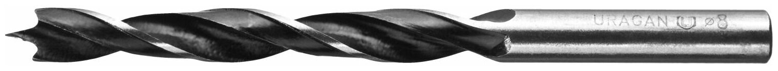 фото URAGAN 8 шт., 3-4-5-6-7-8-9-10 мм, набор спиральных сверл по дереву, 29419-H8