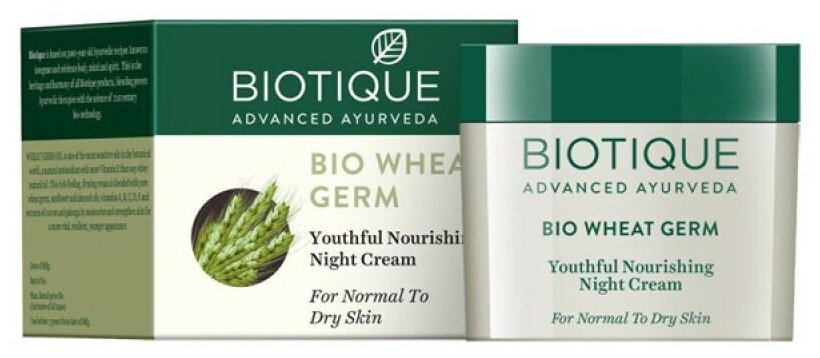 Крем для лица Биотик ночной питательный с зародышами пшеницы (Bio Wheat Germ Face & Body Cream Biotique), 50 гр.