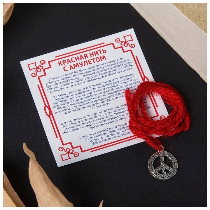 Браслет-оберег "Красная нить" символ мира и защиты, пацифик, цвет серебро, 35см - фотография № 3