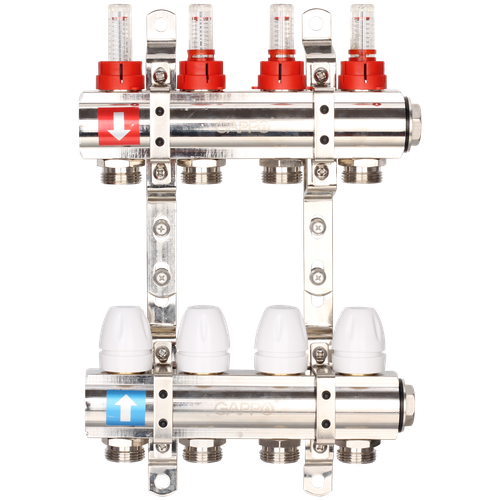 Коллектор регулируемый с расходомерами, из латуни, 11-вых. x1x3/4 Gappo (G423.11)