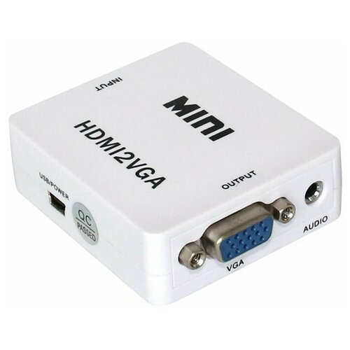 Переходник-конвертер HDMI to VGA (HDMI на VGA), белый atcom конвертер vga hdmi hdv01 at5271