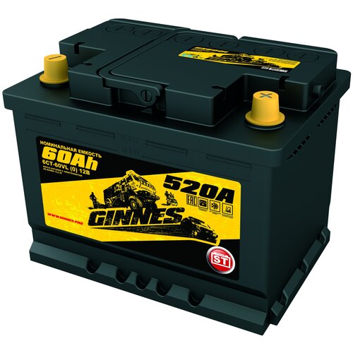 Автомобильный аккумулятор GINNES ST 6CT-60.0 ёмкость 60 Ач полярность 0 обратная