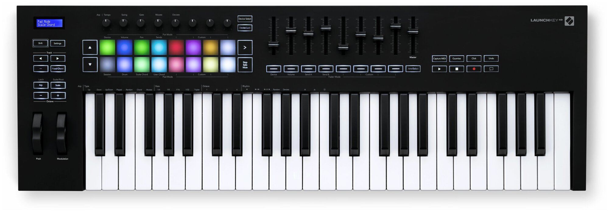 NOVATION Launchkey 49 [MK3] миди-клавиатура, 49 клавиш, Pitch/Mod контроллеры, полноцветные пэды, питание от USB