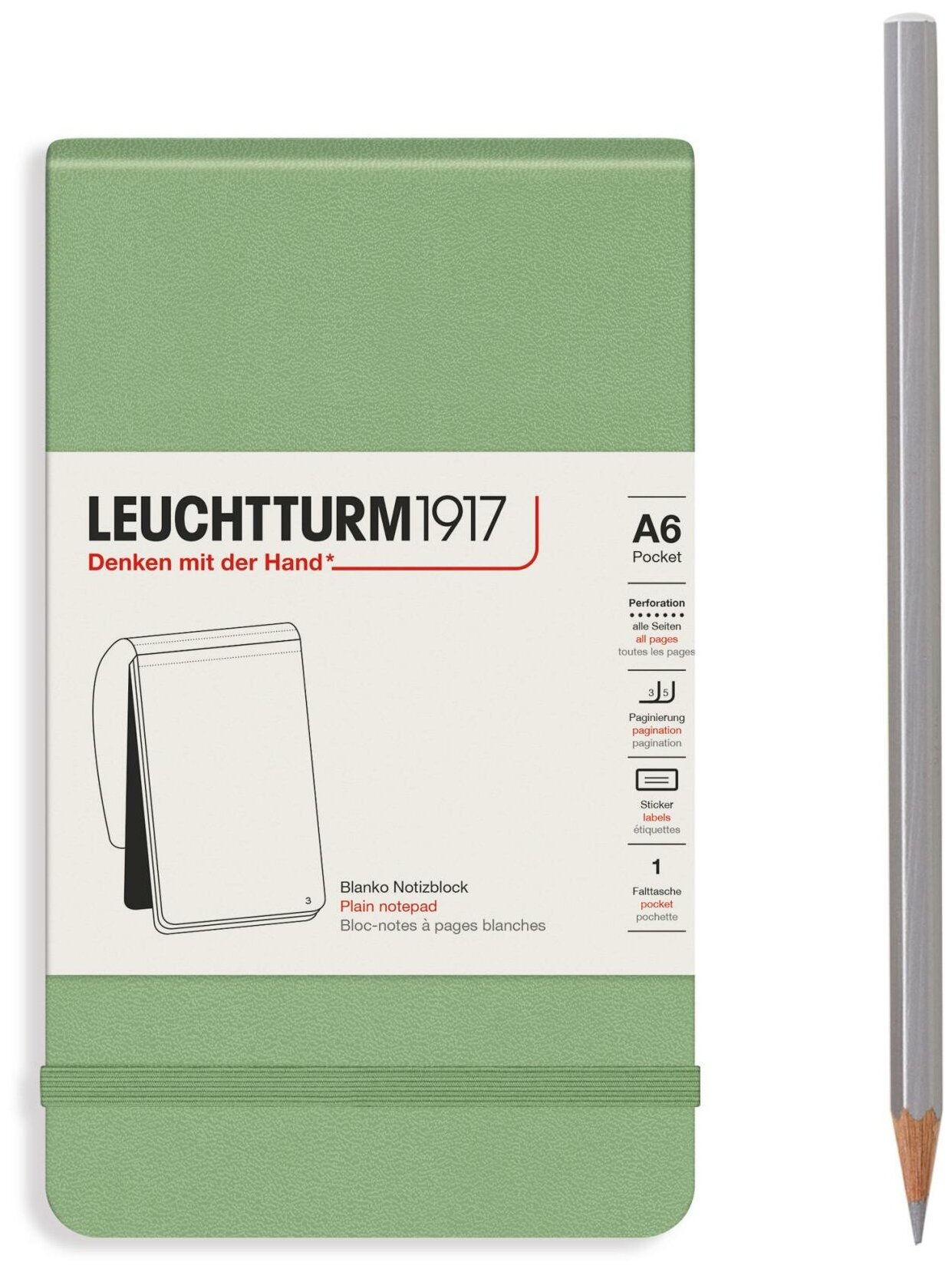 Блокнот Leuchtturm Reporter Pocket A6 Sage твердая обложка 188 стр без линовки (364405)