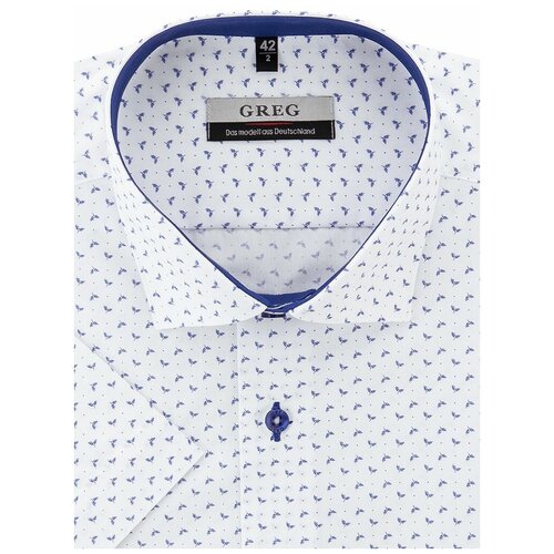 фото Рубашка мужская короткий рукав greg 123/109/1378/z/1, полуприталенный силуэт / regular fit, цвет белый, рост 174-184, размер ворота 40