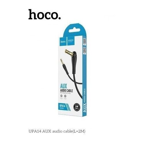 Кабель HOCO UPA14 Jack-3.5mm (TRS, male) на угловой Jack-3.5mm(TRS, male) AUX, 2 метра черный, для Автомобильной стереосистемы кабель hoco upa14 aux серый