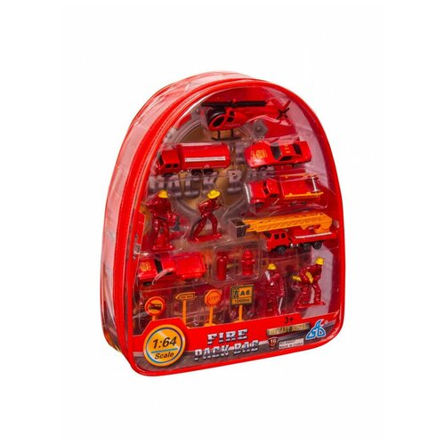 Машинки игровой набор Пожарное отделение, 16 предметов, размер 3-7 см, металл, в ранце, Handers
