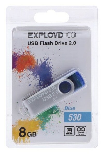 Exployd Флешка Exployd 530, 8 Гб, USB2.0, чт до 15 Мб/с, зап до 8 Мб/с, синяя