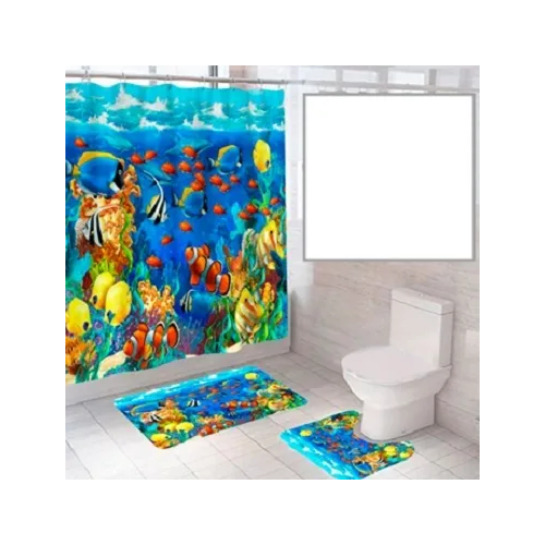 фото Комплект штора и 2 коврика для ванной комнаты "океан-4" santrade