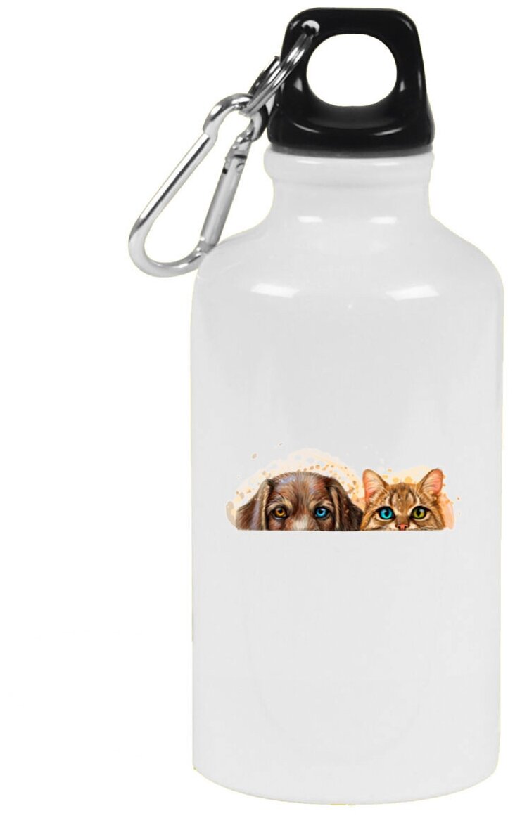 Бутылка с карабином CoolPodarok Животные Собачка с кошечкой