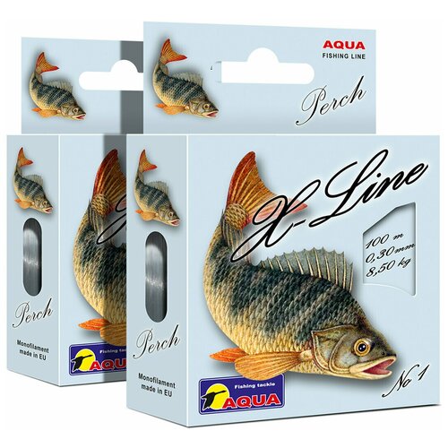 фото Леска aqua x-line perch (окунь) 0,30mm 100m, цвет - серо-стальной, test - 8,50kg (набор 2 шт)