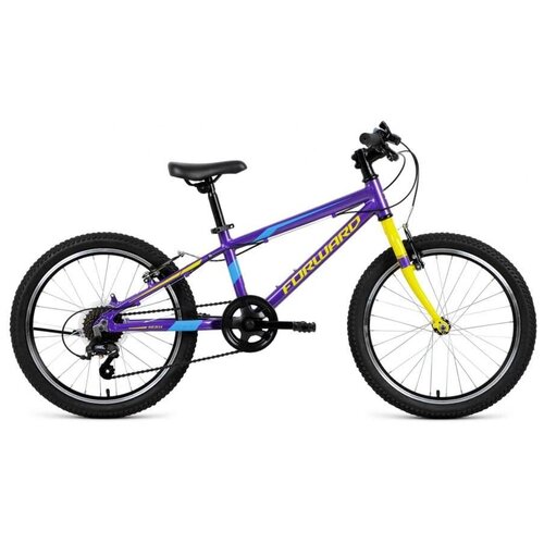 фото Велосипед горный хардтейл forward rise 20 2.0 20" 10,5" фиолетовый/желтый