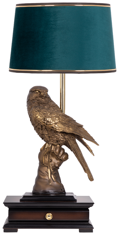 Настольная лампа Bogacho Соколиная охота бронзовая с бирюзовым абажуром Тюссо
