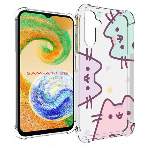 Чехол MyPads котики зеленый фиолетовый розовый женский для Samsung Galaxy A14 4G/ 5G задняя-панель-накладка-бампер