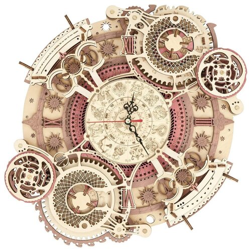 фото Деревянный конструктор robotime rokr - настенные часы со знаками зодиака (zodiac wall clock), 168 дет; 33,5*29,5*5,5 см; арт. lc 601