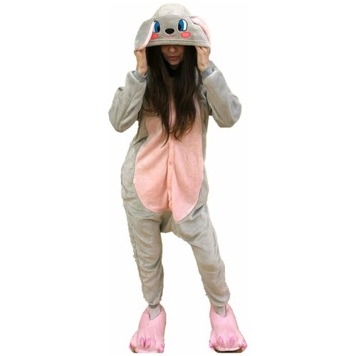 Костюм-пижама Кигуруми (Kigurumi) для детей Серый Заяц (размер 130, рост 125-135)