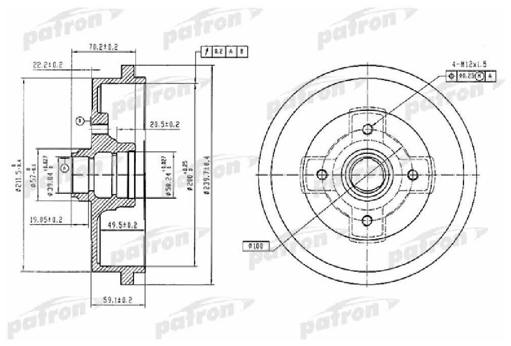 Барабан тормозной задн AUDI 80 72 78 PATRON PDR1404