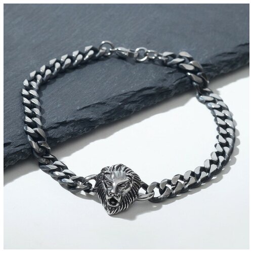 фото Браслет мужской "стальной" лев, цвет серебро, 20,5 см queen fair