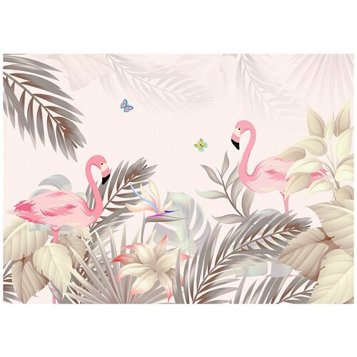 Фламинго в саду - Виниловые фотообои, (211х150 см) фламинго виниловые фотообои 211х150 см