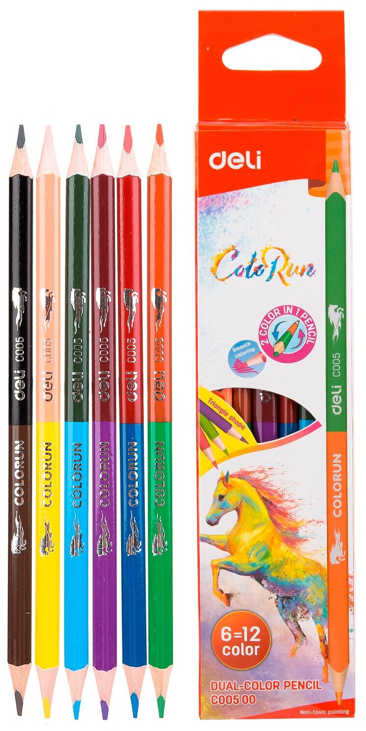 Карандаши 12 цветов двухсторонние "Deli ColoRun" (EC00500) - фото №2