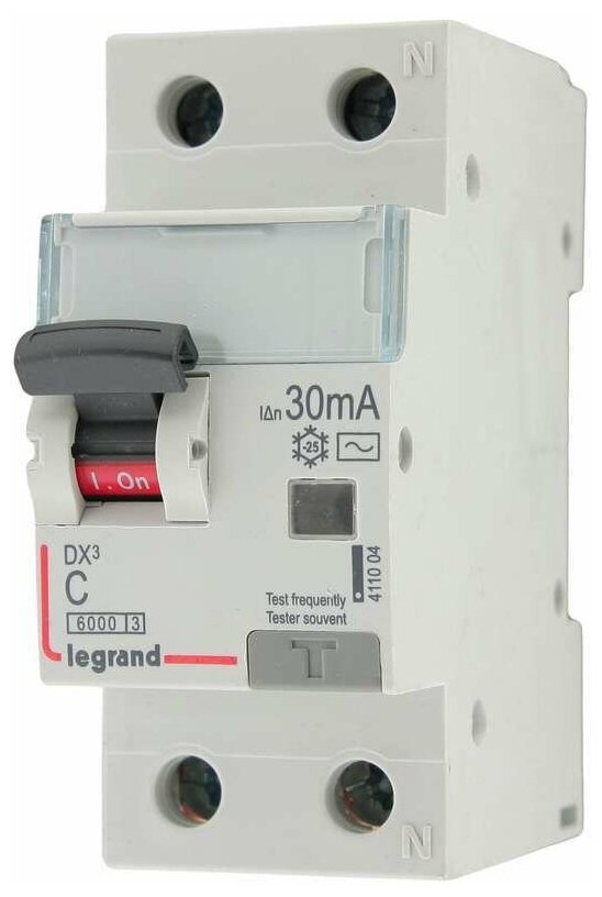 Выключатель автоматический дифференциального тока 2п (1P+N) C 25А 30мА тип AC 6кА DX3 2мод. Legrand 411004 1шт