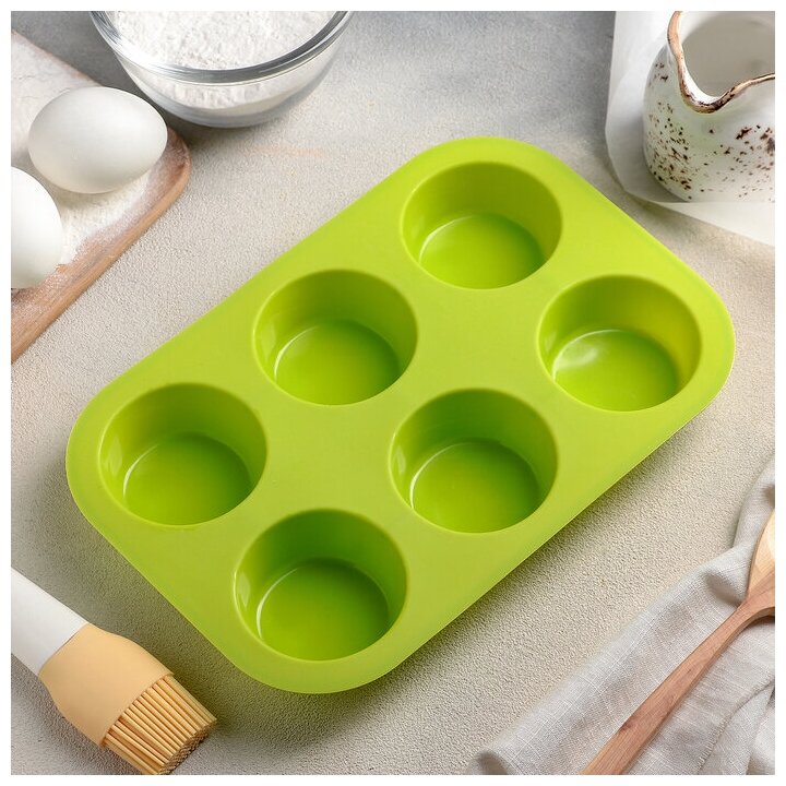 фото Форма силиконовая для выпечки Доляна «Круг», 26×17,5 см, 6 ячеек (d=6,5 см), цвет микс