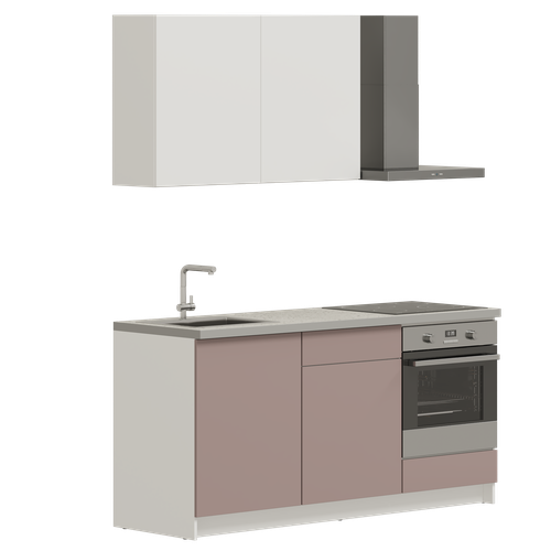 Кухонный гарнитур, кухня прямая Pragma Elinda 181 см (1,81 м), под встраиваемую духовку, со столешницей, ЛДСП, пыльный розовый/белый