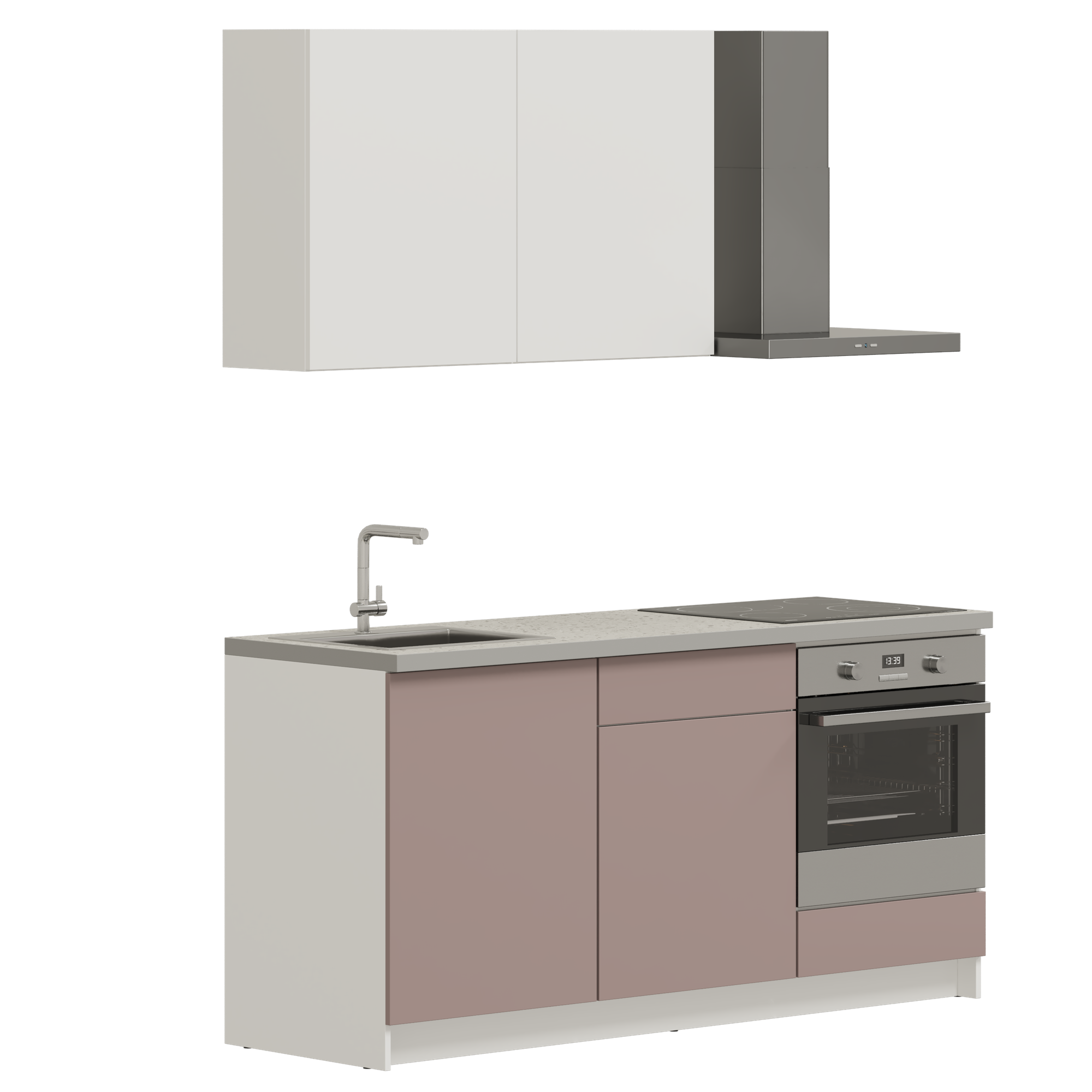 Кухонный гарнитур, кухня прямая Pragma Elinda 181 см (1,81 м), под встраиваемую духовку, со столешницей, ЛДСП, пыльный розовый/белый