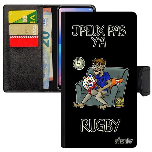 фото Защитный чехол книжка на телефон // samsung galaxy s7 // "не могу - смотрю регби!" прикольный комикс, utaupia, черный