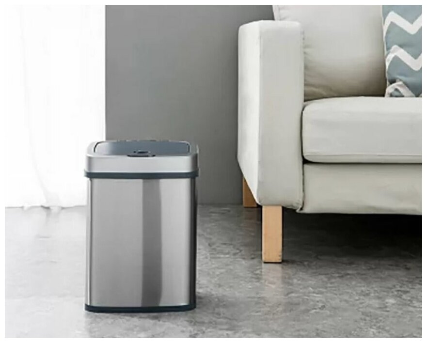 Мусорное ведро Ninestars Stainless steel Sensor Trash Can 12л (DZT-12-5) серебристый - фотография № 14