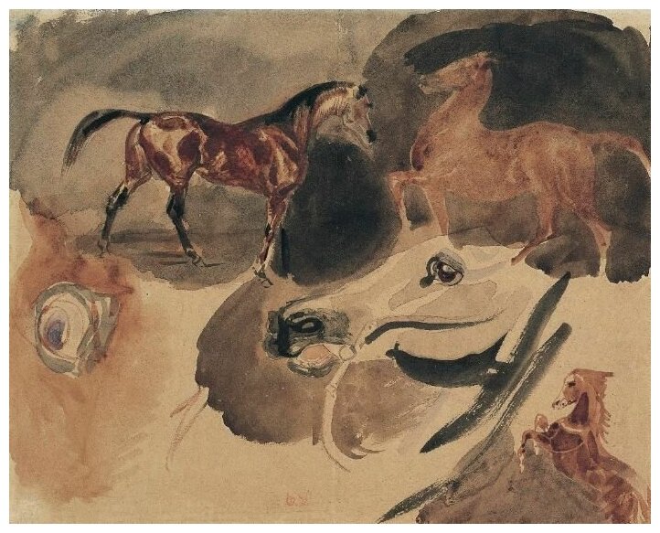 Репродукция на холсте Лошади (1801-1900) Делакруа Эжен 50см. x 40см.