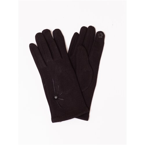 Перчатки женские сенсорные трикотажные шерстяные черные с вышивкой ромашка 041121112