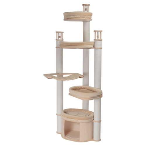 фото Когтеточка домик для кошек mysnoopy beauty-3 (216 см), цвет в лаке, подушки бежевые