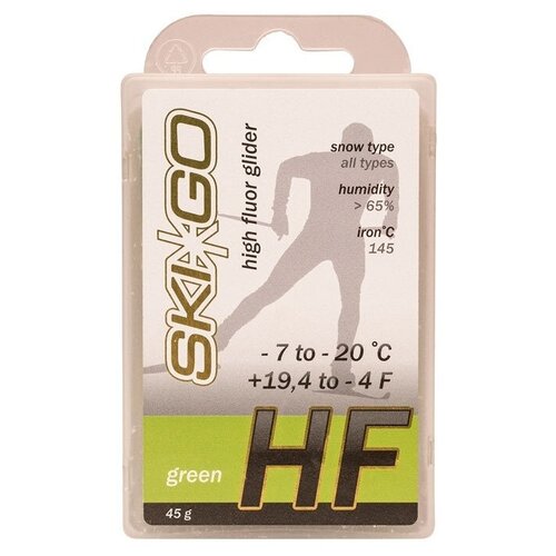 Парафин SkiGo HF Green, -7/-20, 45 г парафин skigo hf orange 1 5 45 г