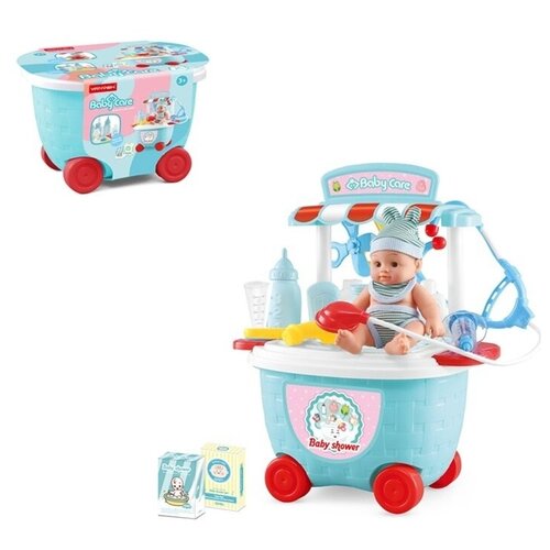 фото Набор доктора shantou с пупсом, тележка на колесах, 25*20*17 см (1697455) shantou gepai