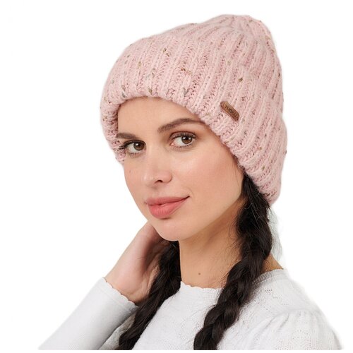 фото Шапка женская flioraj розовая люрекс с отворотом 3108fj пудра