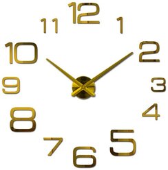 Большие настенные 3D часы MIRRON 100 A-З/Кварцевый бесшумный механизм/Часы конструктор/Часы наклейка/100 см/Золотой цвет