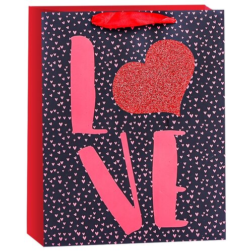 фото Пакет подарочный, любовь (конфетти сердец), черный/красный, с блестками, 23*18*10 см, 1 шт. дон баллон