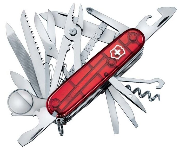 Нож складной VICTORINOX Swiss Champ, 91 мм, 33 функции, полупрозрачный красный 1.6795. T