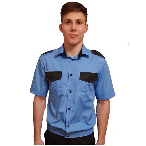 фото Рубашка "охрана" короткий рукав голубая с черной отделкой альянс-униформ