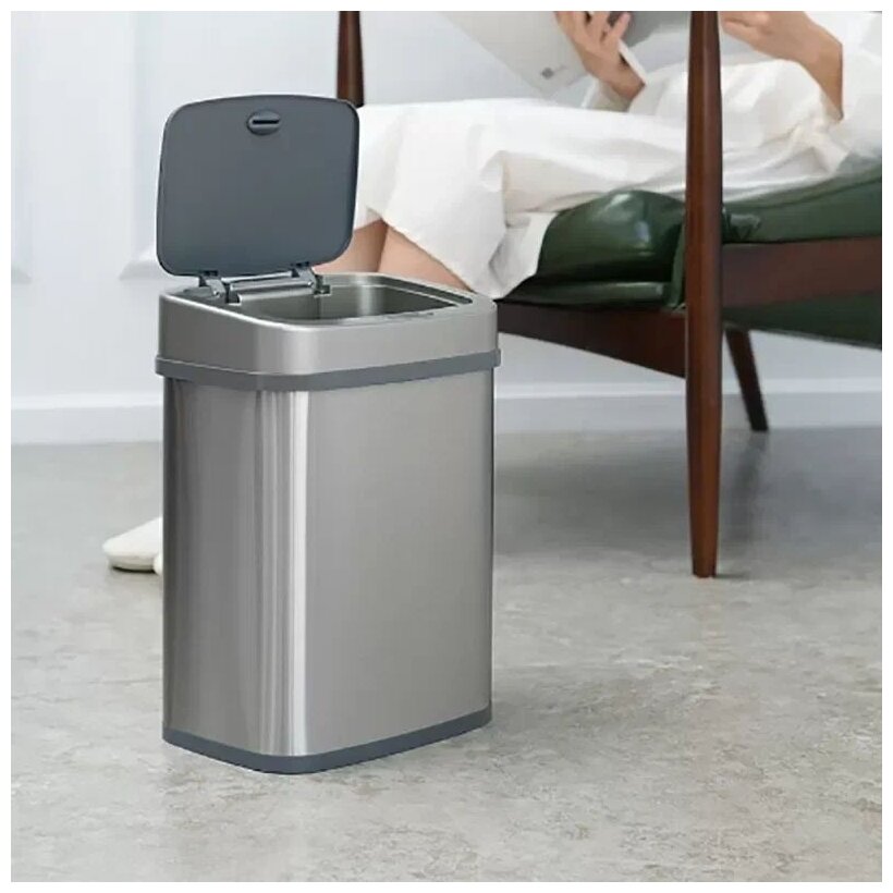 Мусорное ведро Ninestars Stainless steel Sensor Trash Can 12л (DZT-12-5) серебристый - фотография № 12