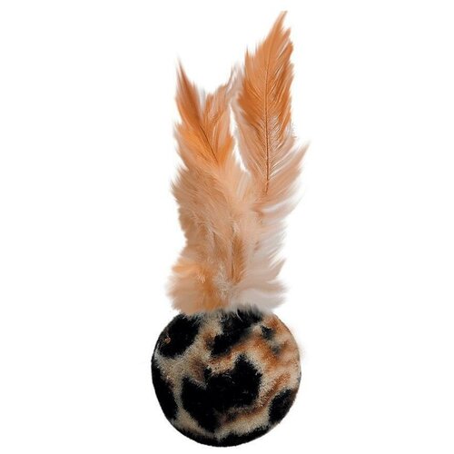 Мяч бархатный с перьями для кошек 4см (2 шт)