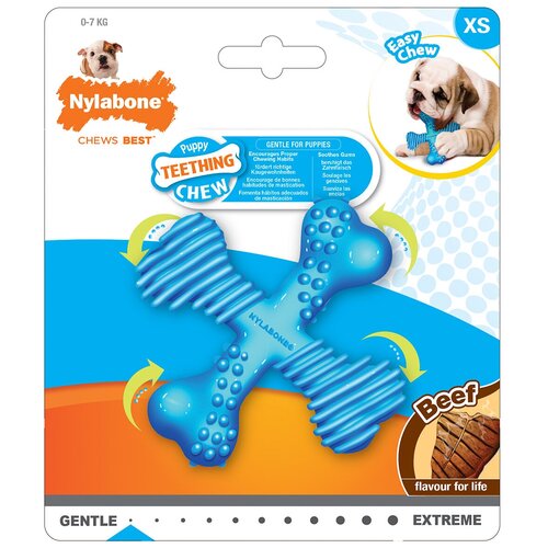 Игрушка для щенков Nylabone Puppy Teething "X" Bone - Beef Flavour х-косточка с ароматом говядины XS (1 шт)