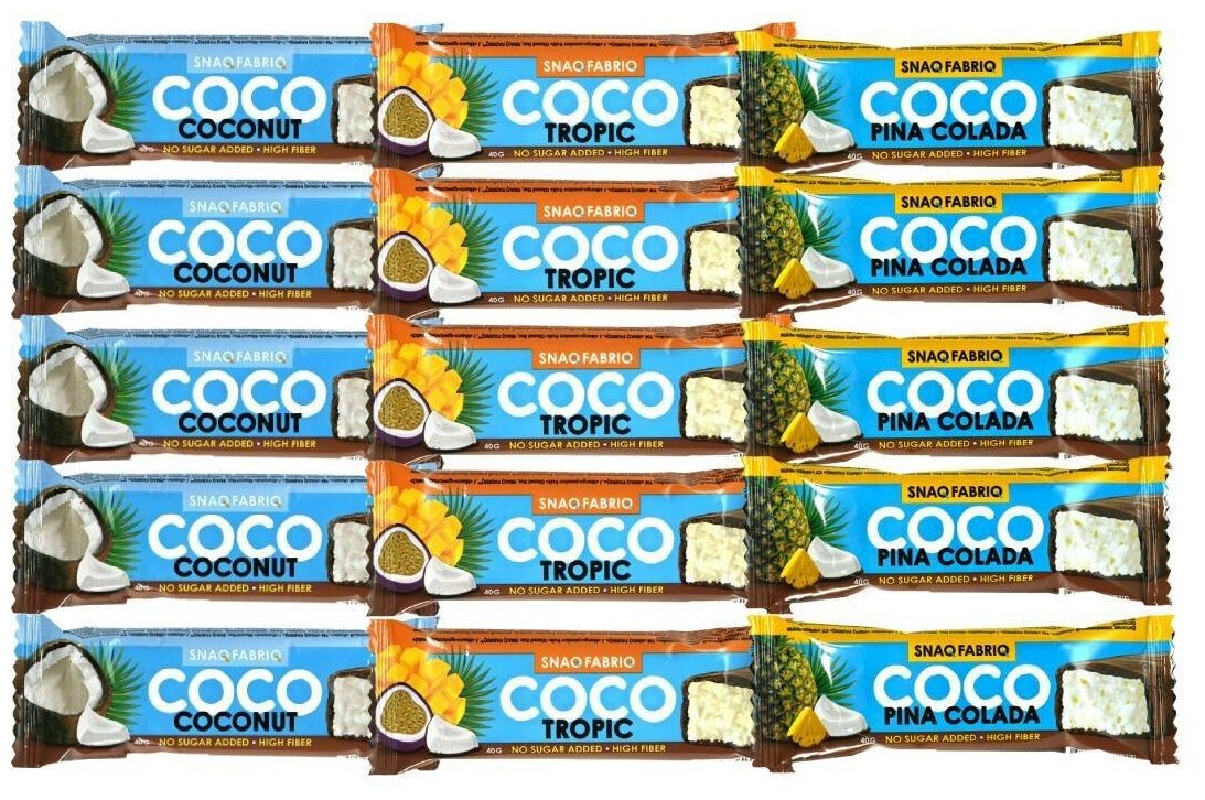 Snaq Fabriq Батончик COCO 40г MIX Coconut Tropic Pina Colada (15 шт) - фотография № 1