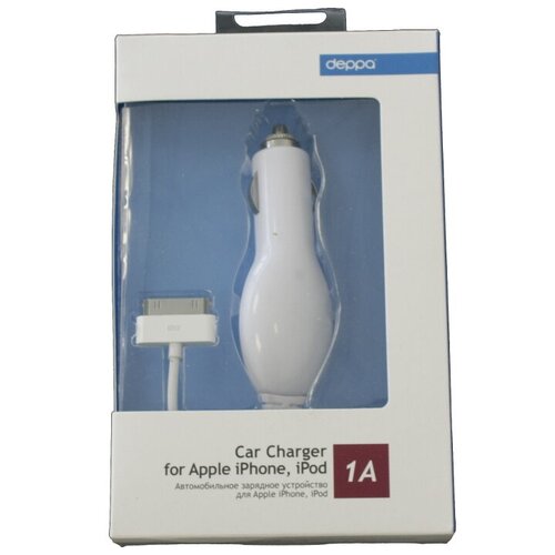фото Автомобильное зарядное устройство deppa apple 30- pin, 1a, белое (22111)