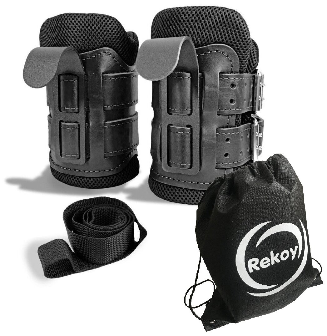 Гравитационные ботинки ReKoy F103SOFT черные кожаные с дышащей MicroFiber-подкладкой, лямка страховочная, рюкзак на шнурках