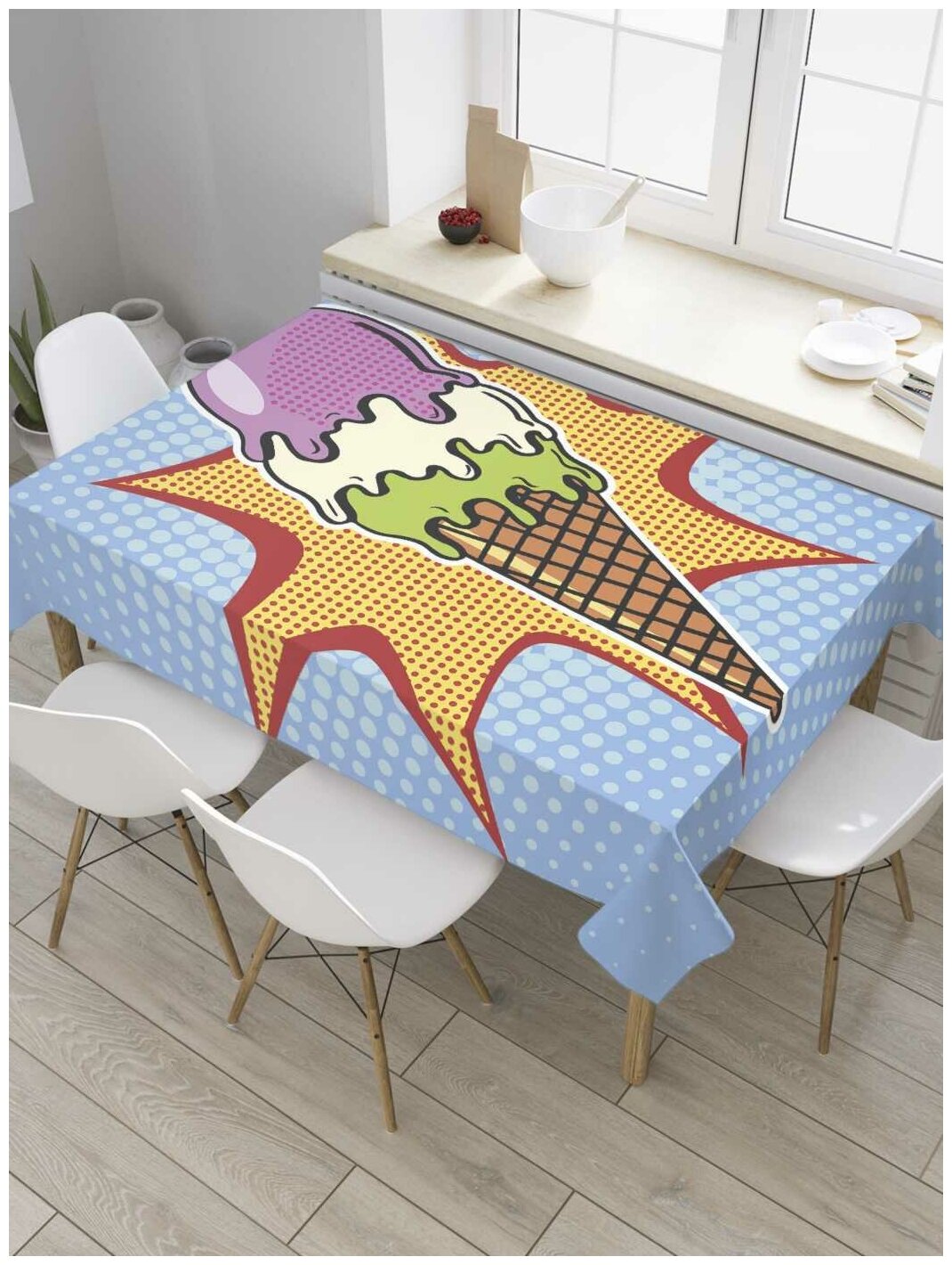 Скатерть прямоугольная JoyArty на кухонный стол "Мороженое поп-арт" из оксфорда, 120x145 см