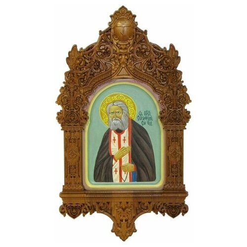 Рукописная икона Преподобный Серафим Саровский чудотворец на кипарисе 15*20см 999-RTI-42UAk