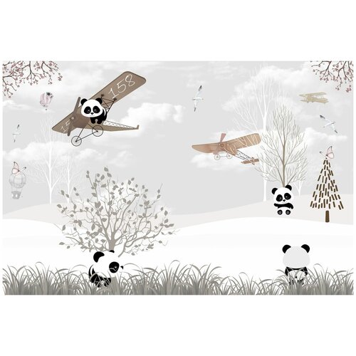 Фотообои Уютная стена Веселые панды 410х270 см Виниловые Бесшовные (единым полотном)